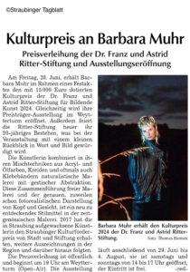 Zeitungsartikel vom 12.06.24, Straubinger Rundschau, Kulturpreis an Barbara Muhr