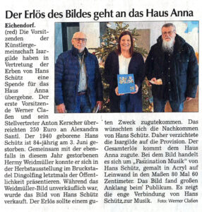 Zeitungsartikel in der LZ, 20.12.2024, Spendenübergabe an Haus Anna