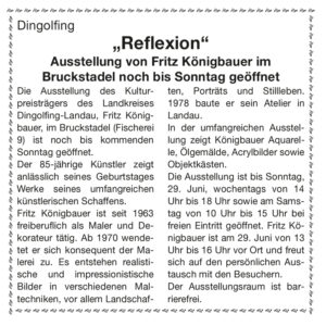 Zeitungsartikel 25.05.25, Vilstalbote, "Reflexion" Ausstellung Königbauer